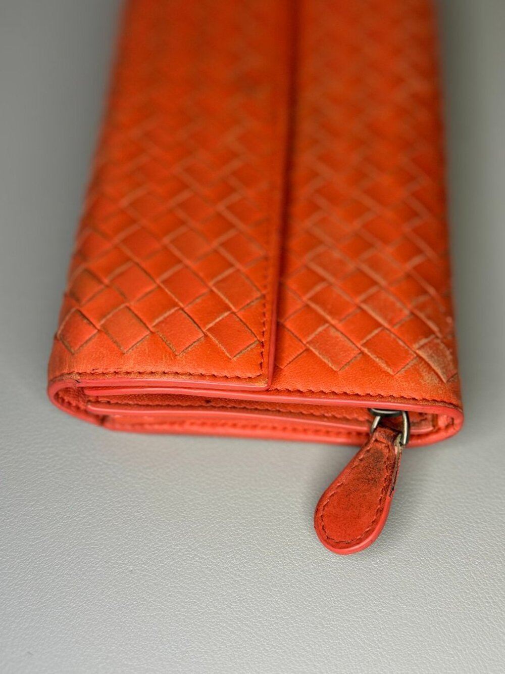 PROJECT Bottega Venetta Intrecciato Coral Leather Long Wallet - Picture 7 of 11